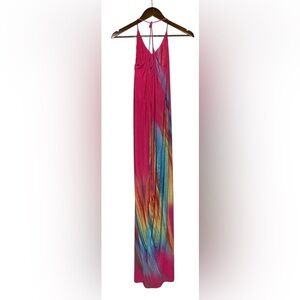 Skye Summer Rainbow Watercolor Maxi Dress Women 1X Boho Beachy Vacation Relax‎